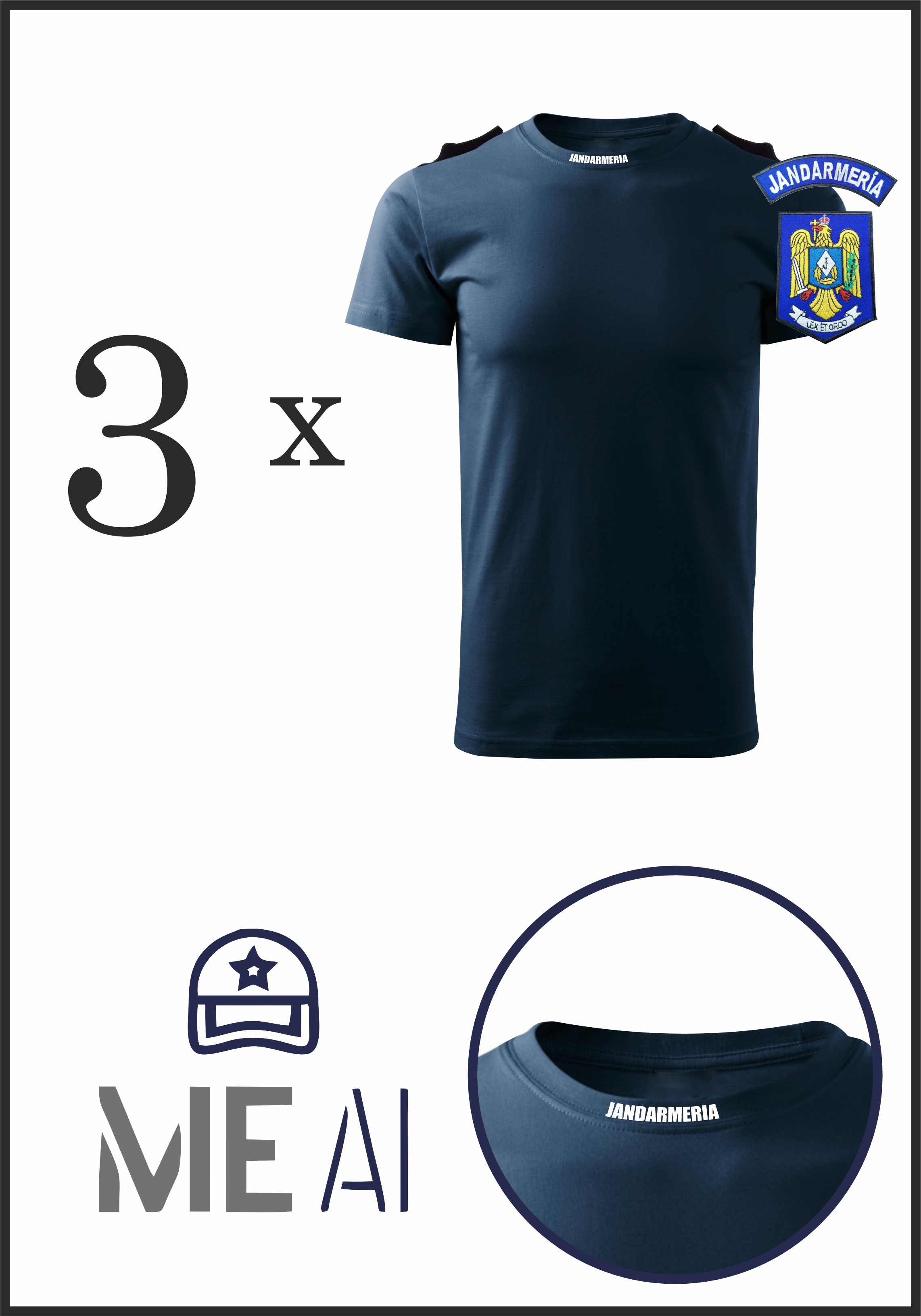 Set 3 Tricouri Glat Bleumarin - Jandarmeria Română
