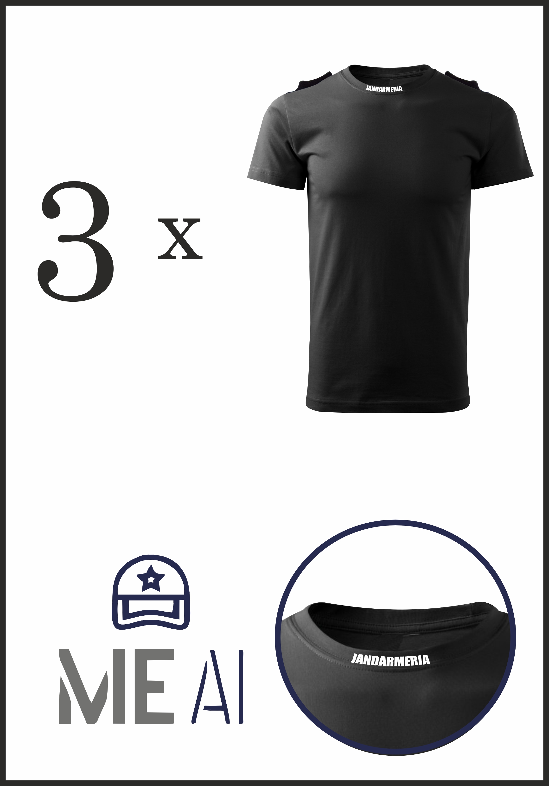 Set 3 Tricouri Glat Negru - Jandarmeria Română