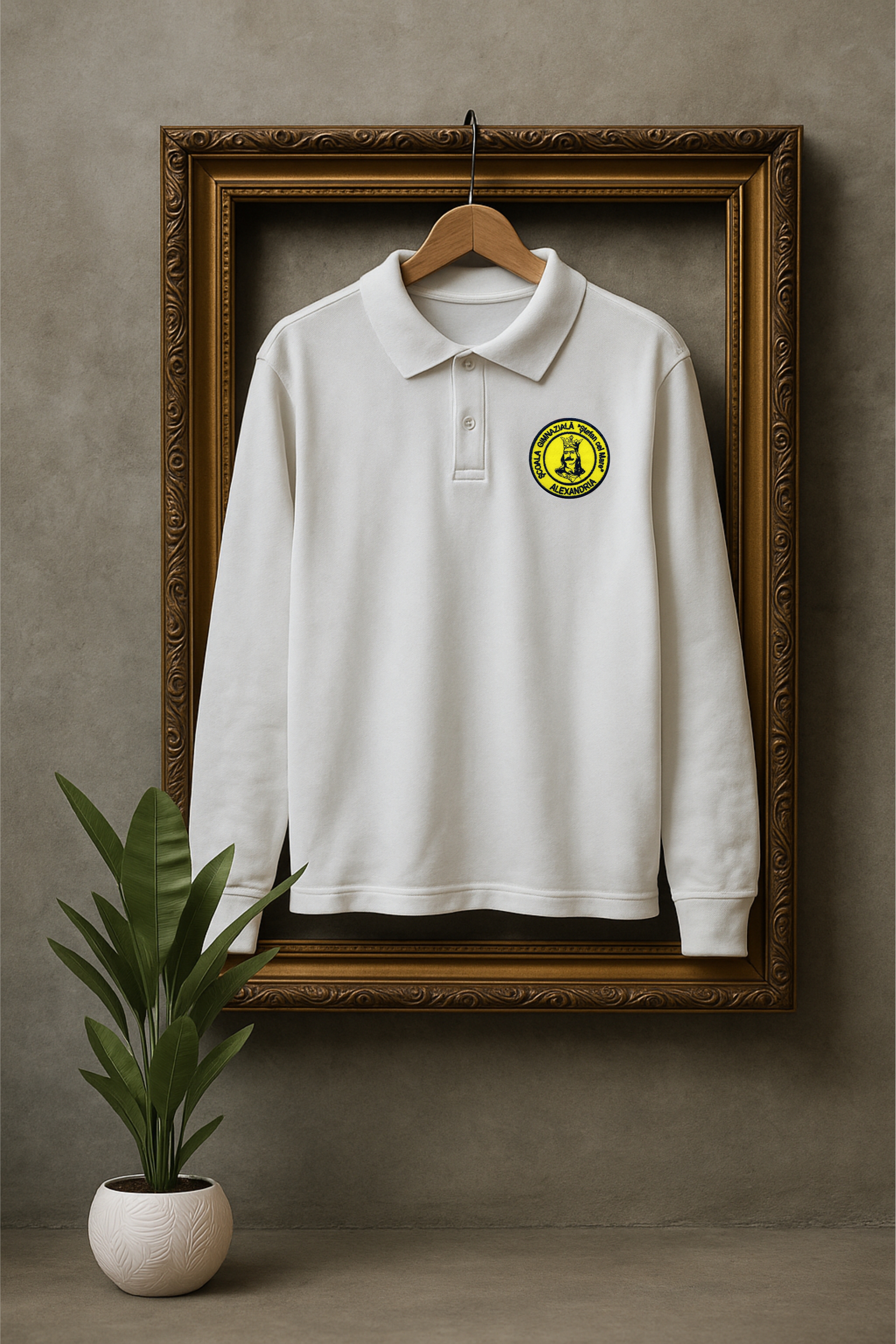 Bluză Polo Alb Unisex - Ștefan cel Mare Bluză Polo Alb Unisex - Ștefan cel Mare